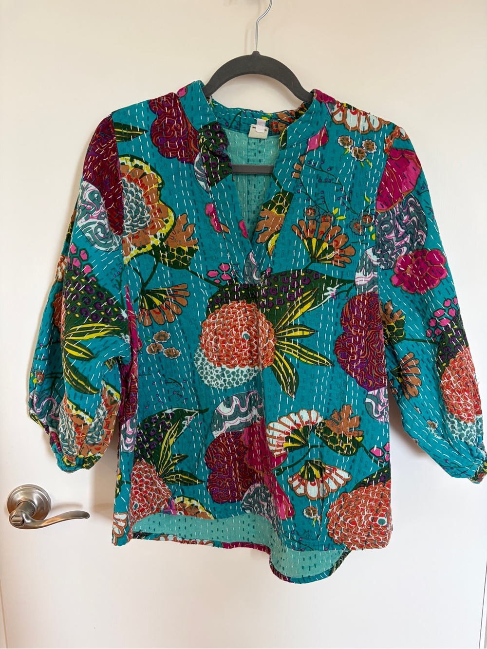 ivy jane Teal Floral Patchwork V-Neck Tunic